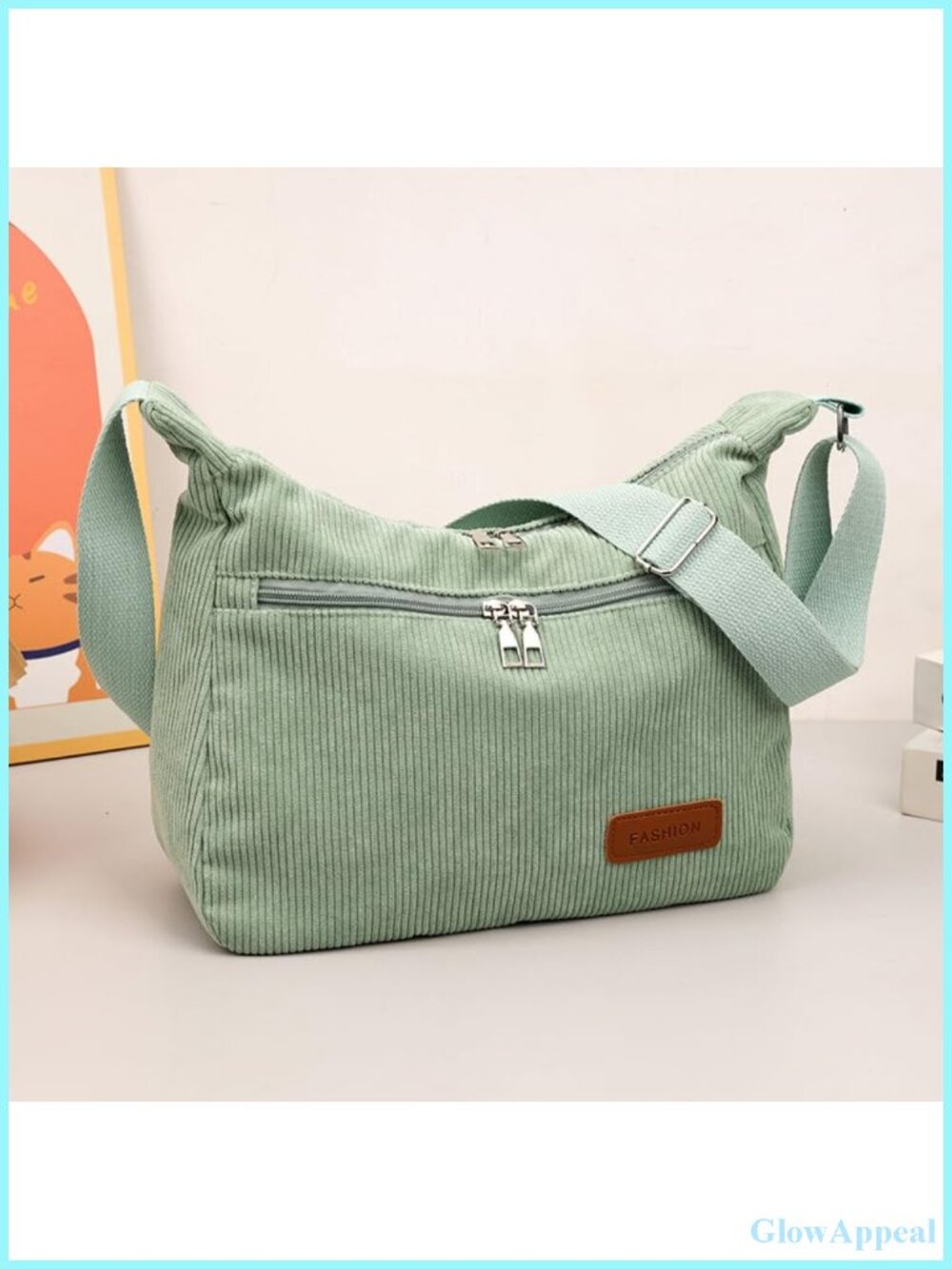 Corduroy Crossbody Bag Vintage Style Shoulder Purse Textured Fabric Spacious